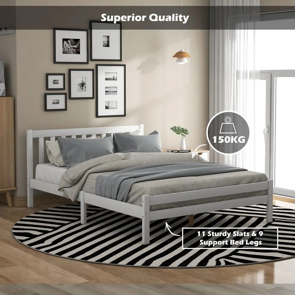 White Grey Solid Wood Double Bed Frame - Homevalley.co.uk