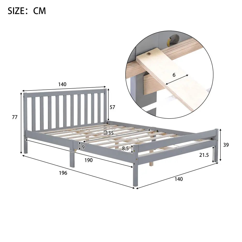White Grey Solid Wood Double Bed Frame - Homevalley.co.uk