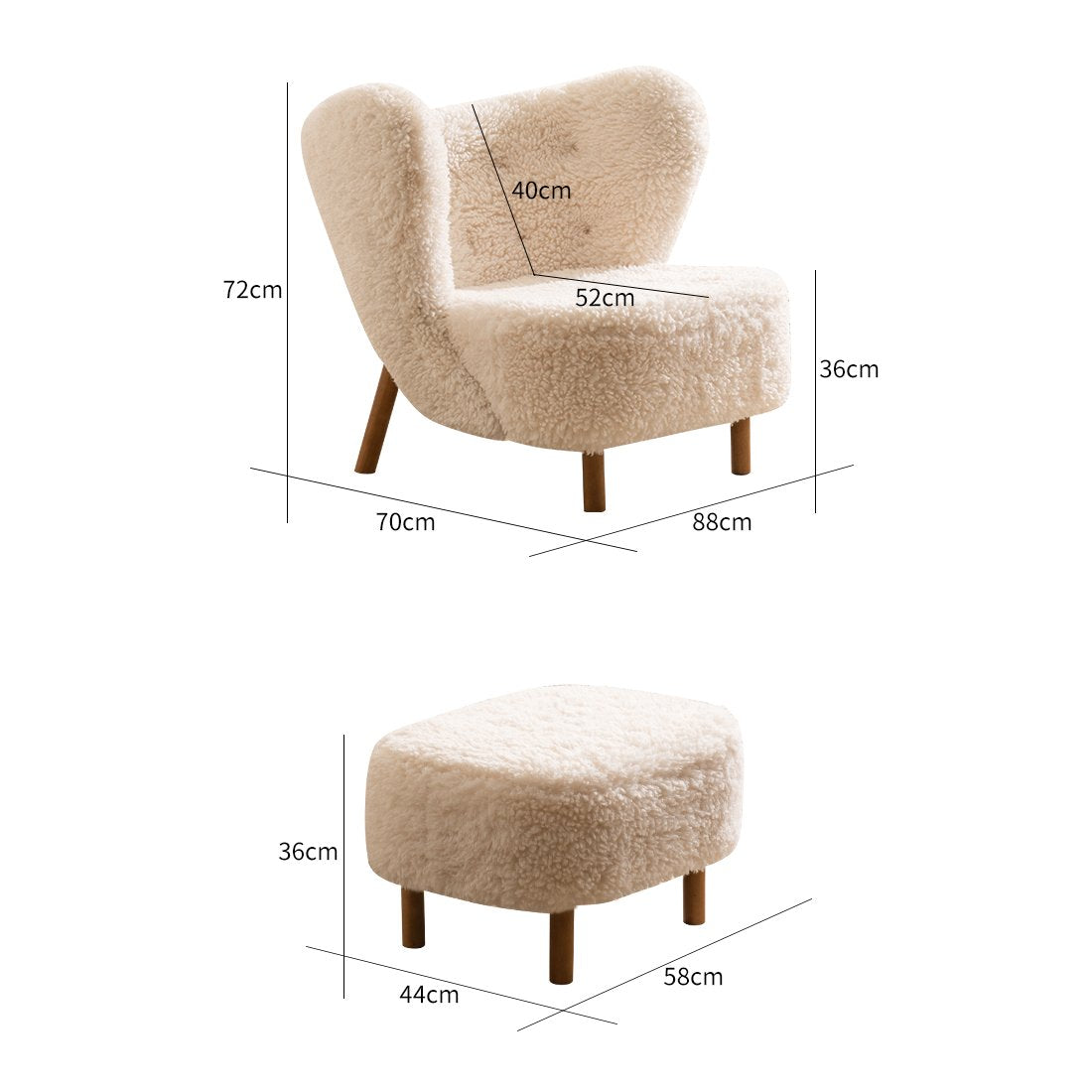 White Nordic Faux Lambswool Chair and footstool, Fast Delivery (Uk Customers Only) - Homevalley.co.uk