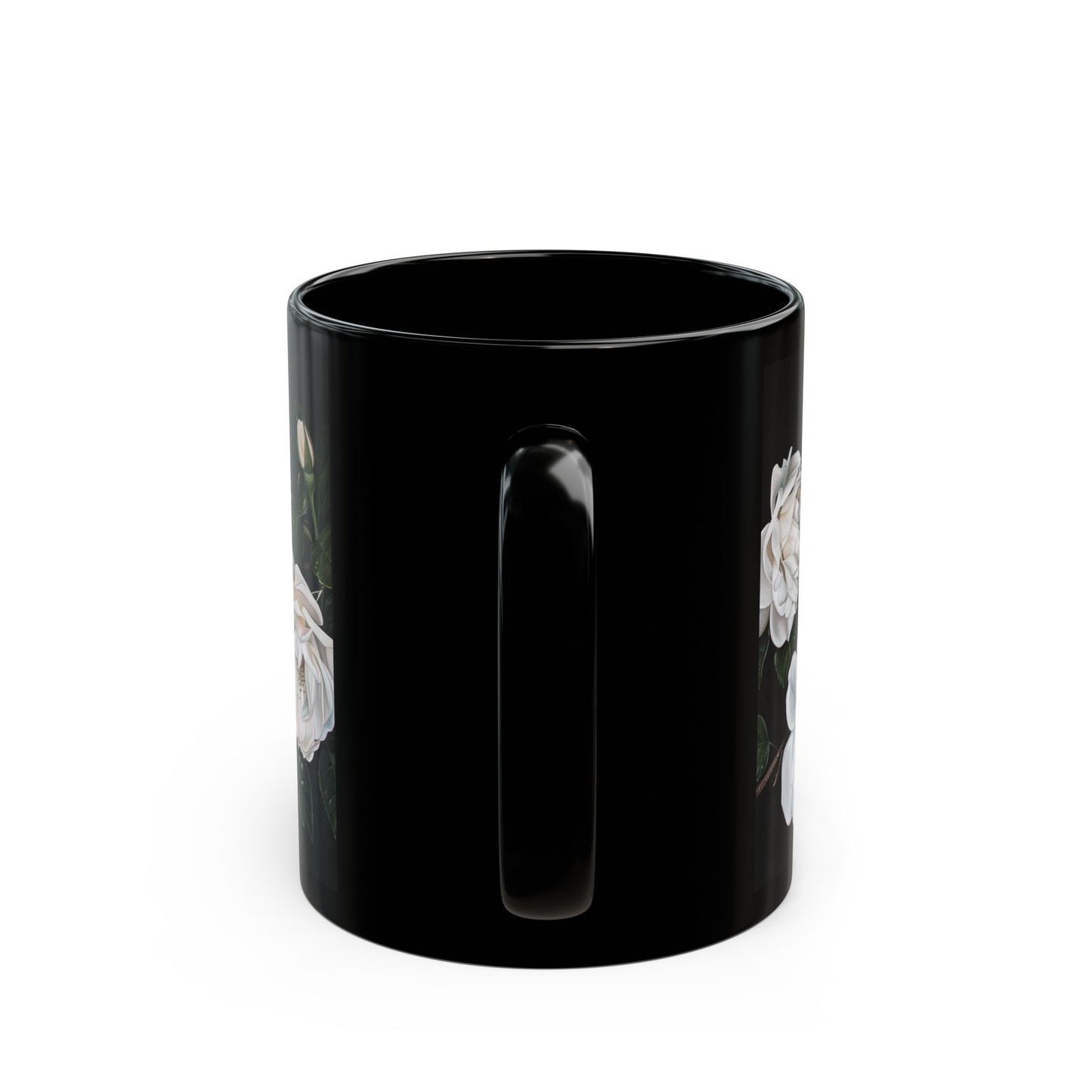 White Rose Flowers Coffee Mug, Black Coffee Cup, White Flowers Tea Cup, Gift for Her, 11oz - Homevalley.co.uk