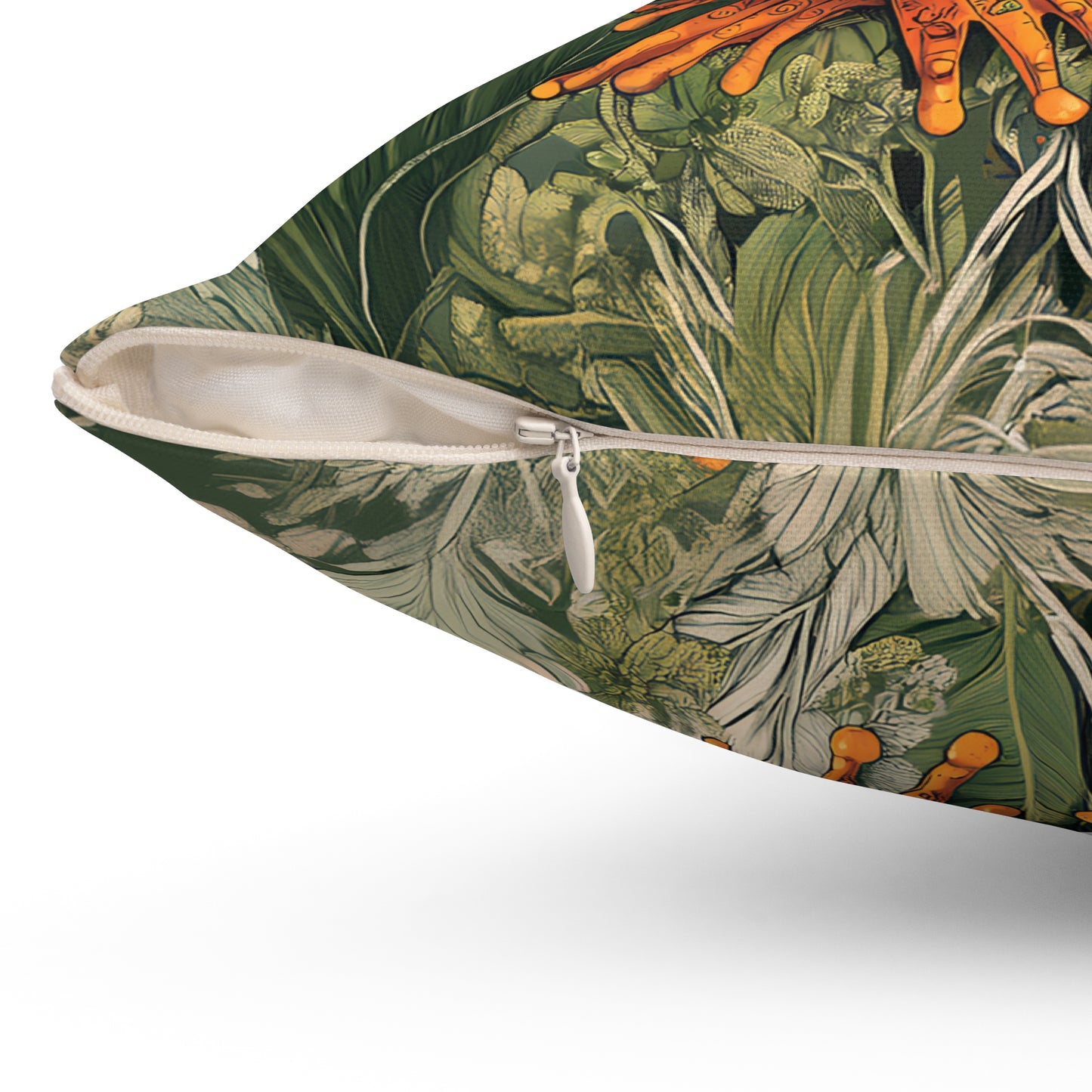 William Morris Style Frog and Botanicals Square Pillow, Frog and Flowers, insert included - Homevalley.co.uk