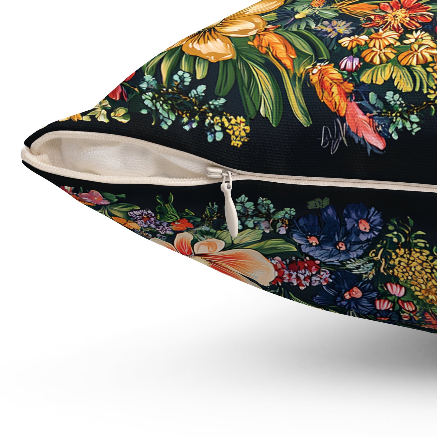 William Morris Style Mushroom and Botanicals Square Pillow, Red Mushroom and Flowers, insert included - Homevalley.co.uk