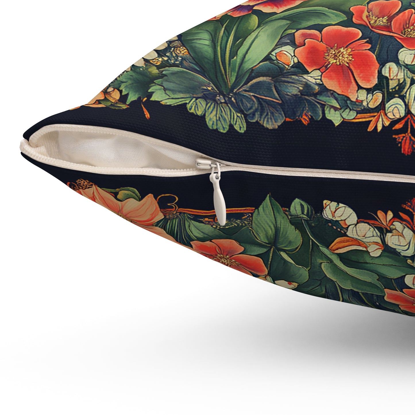 William Morris Style Mushroom and Botanicals Square Pillow, Red Toadstool Mushroom and Flowers, insert included - Homevalley.co.uk