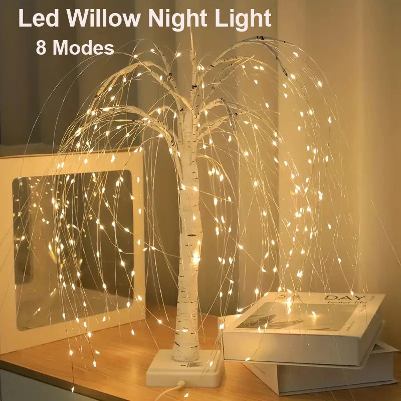 Willow Night Light - 192 LED Table Lamp with 8 Modes | Battery & USB Powered Tree Lights for Wedding, Party, Home & Christmas Decor - Homevalley.co.uk