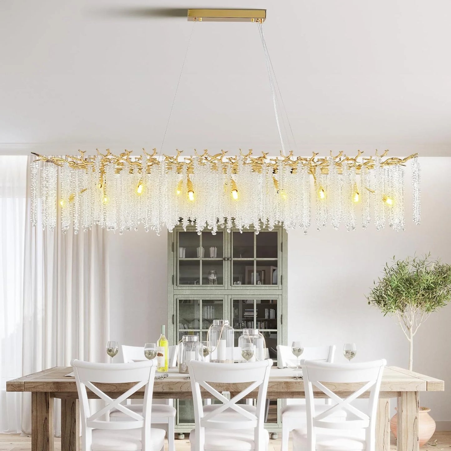 Crystal Chandelier Raindrop Hanging Pendant Lighting Fixture - Homevalley.co.uk