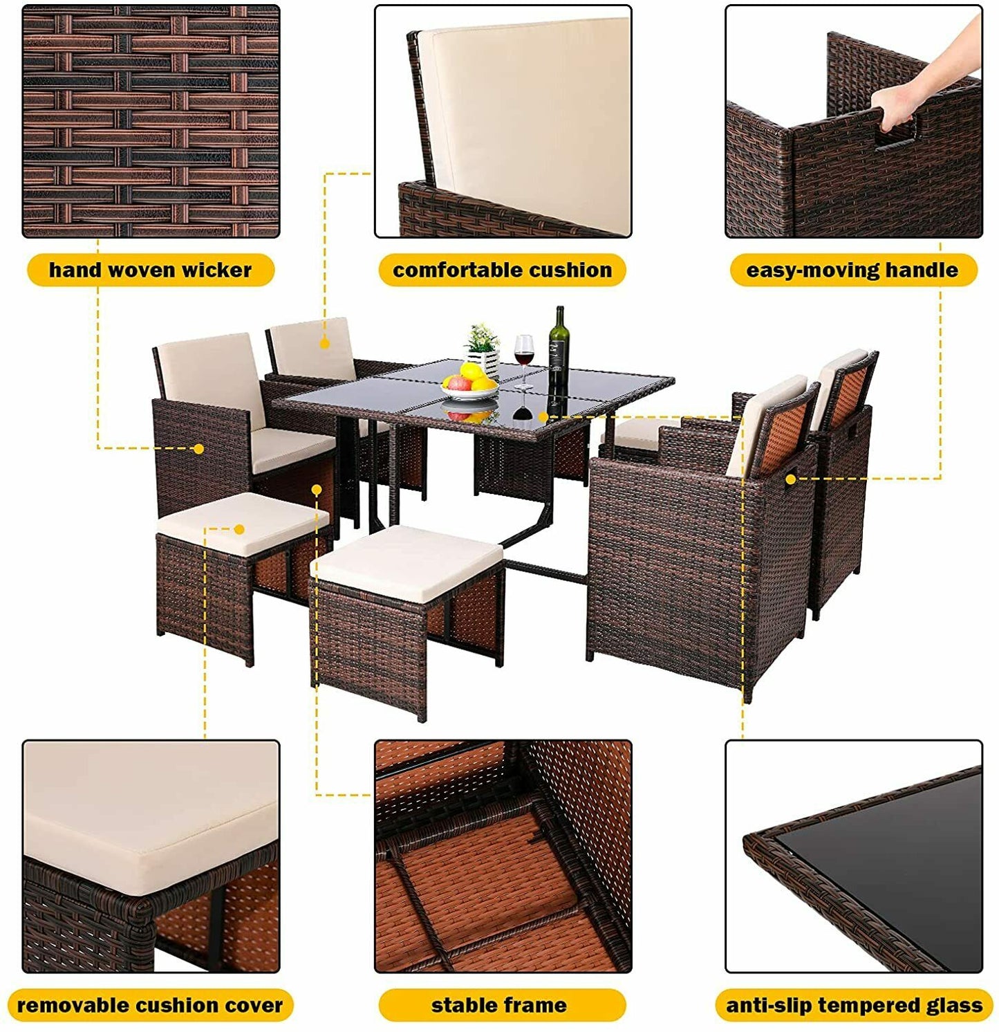 9 Piece Rattan Garden Furniture - Homevalley.co.uk