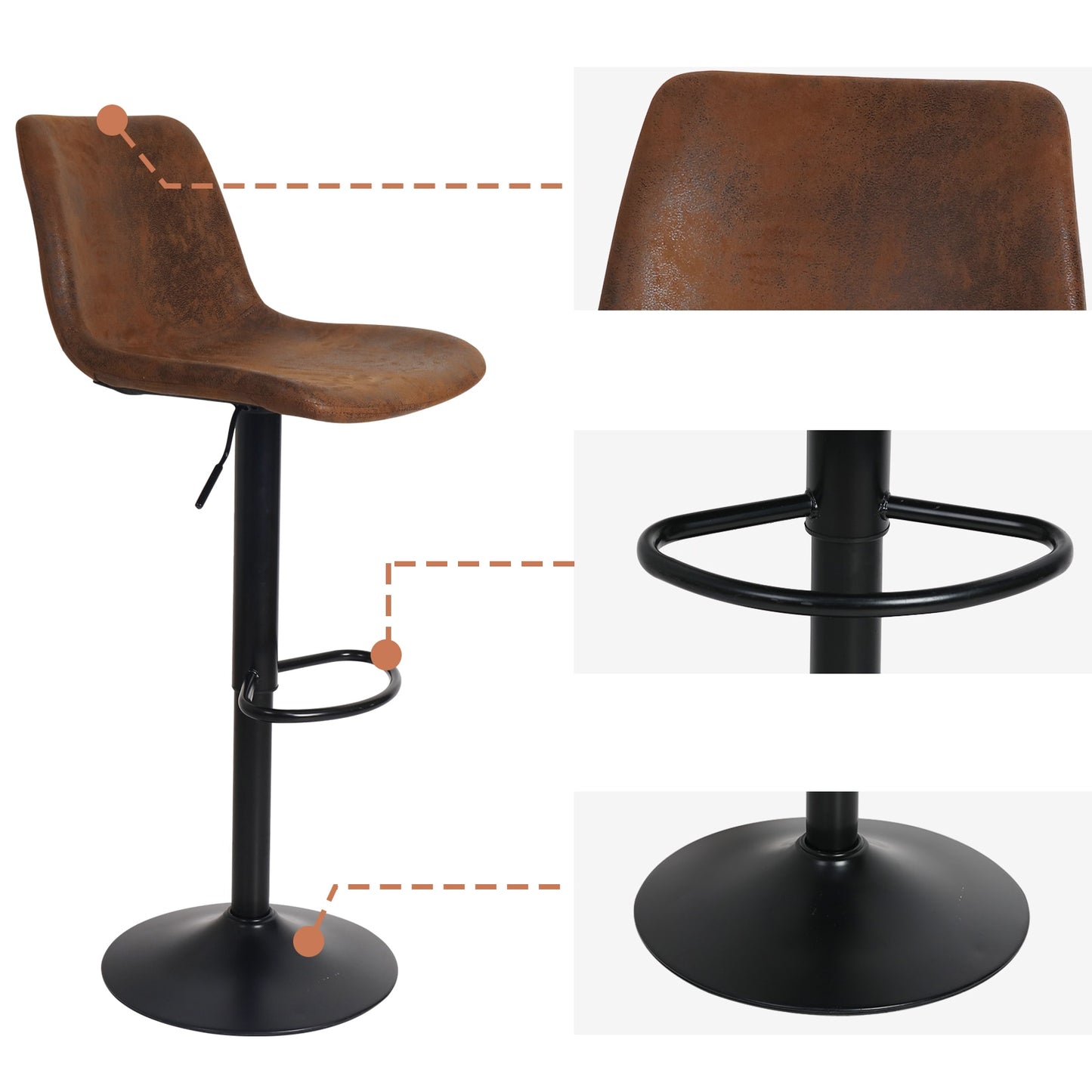 Swivel Bar Stool, Chair with Back, Adjustable Height, Set of 2 - Homevalley.co.uk