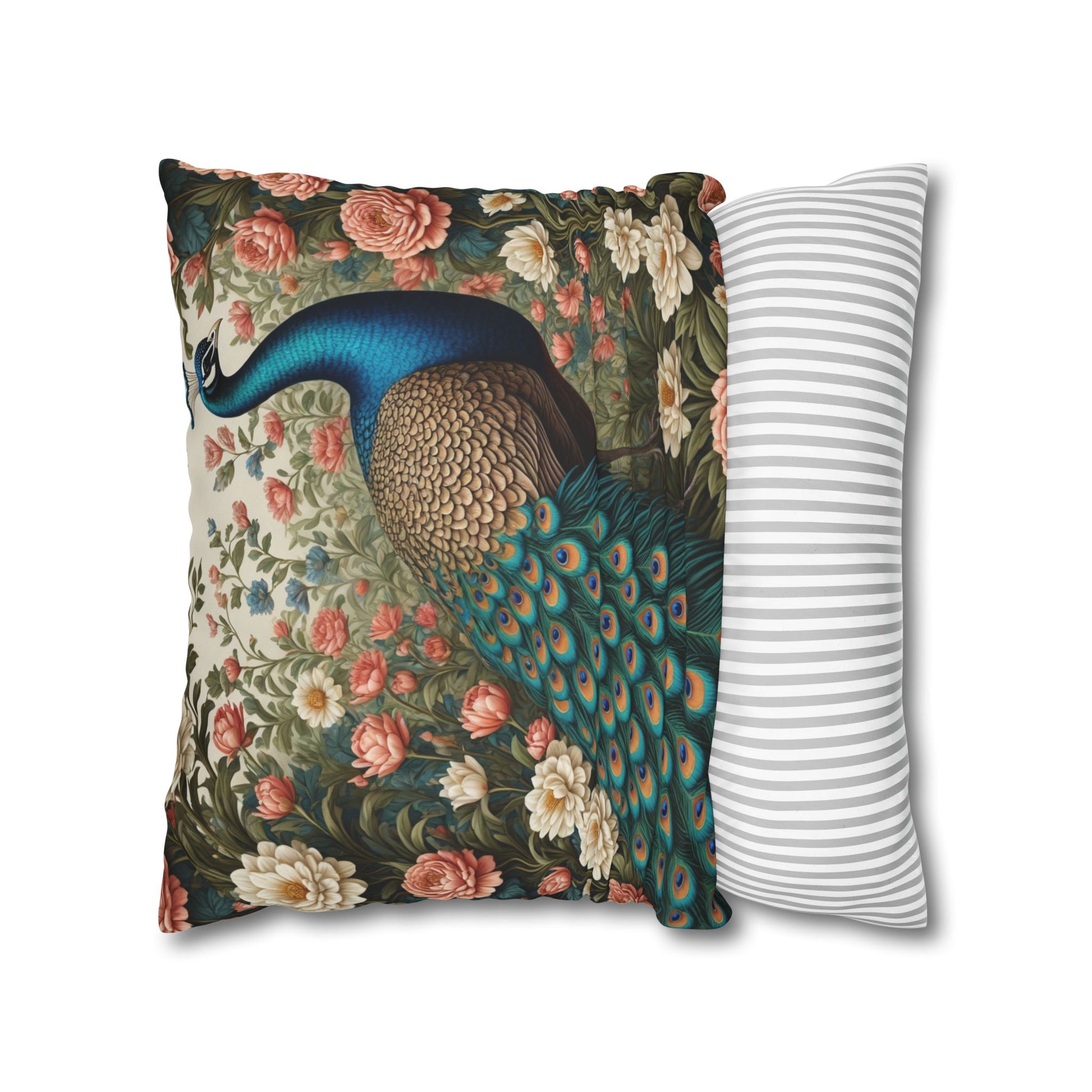 Enchanting Peacock William Morris Style Square Pillow, Throw Pillow Peacock Design, Decorate with Magic - Homevalley.co.uk
