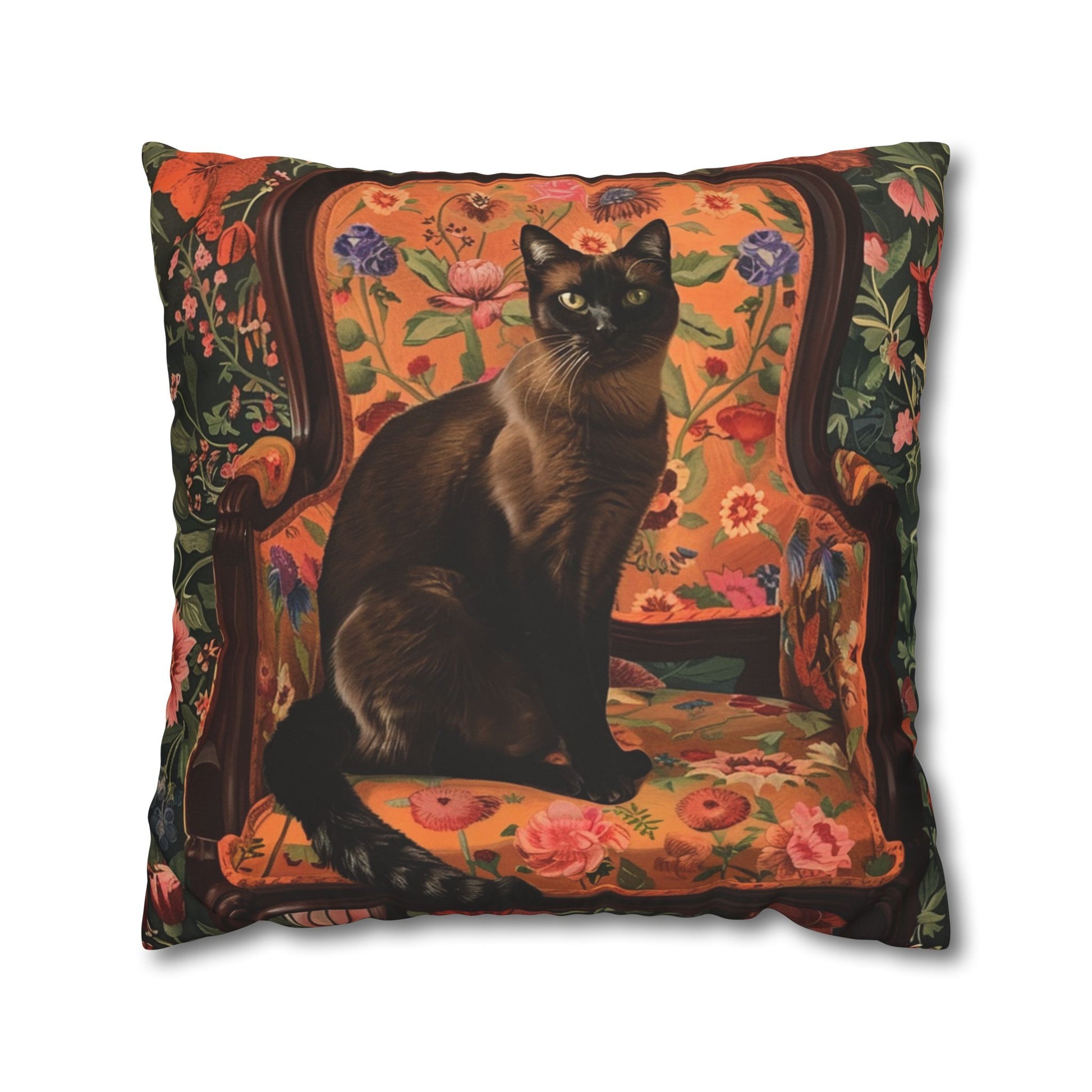 Seamise Cat Cushion Cover, Flowers Cushion Cover, Floral Pillow, Botanical Pillow, Animal Lovers - Homevalley.co.uk