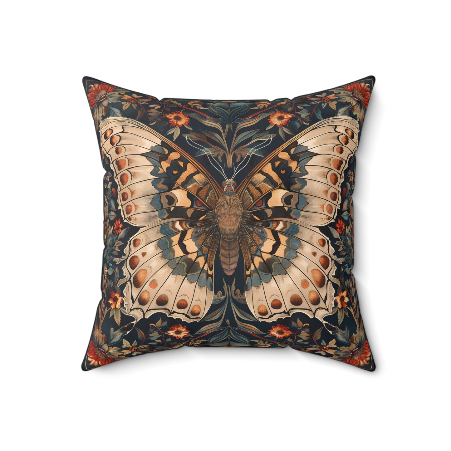 Butterfly Design Square Pillow, Butterflies and Flowers, insert included - Homevalley.co.uk