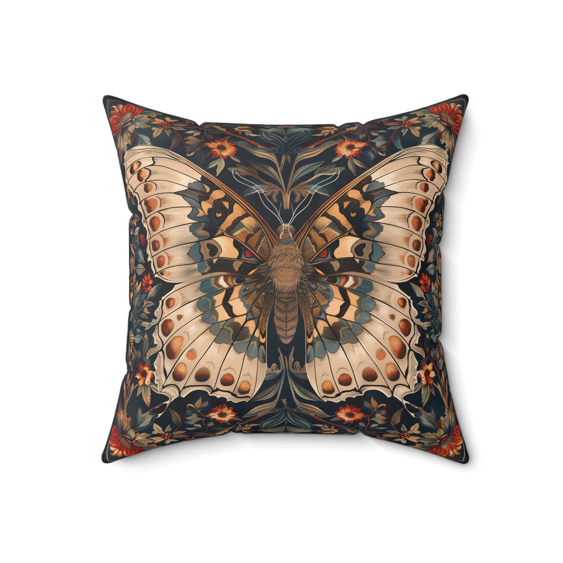 Butterfly Design Square Pillow, Butterflies and Flowers, insert included - Homevalley.co.uk