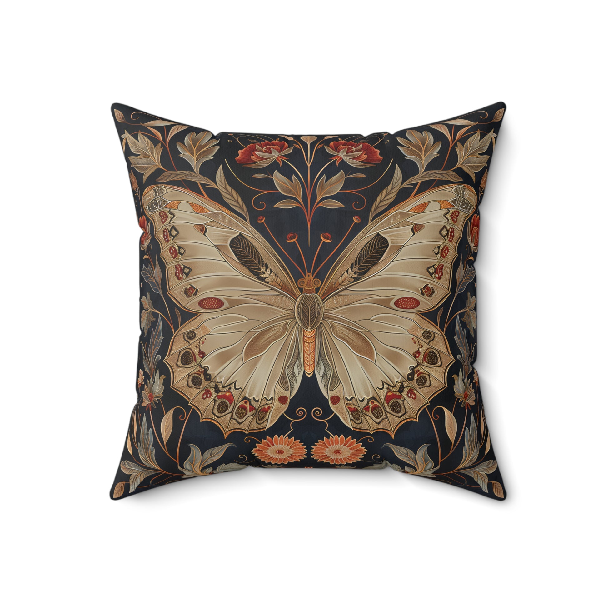 Butterfly Design Square Pillow, Butterflies and Flowers, insert included - Homevalley.co.uk
