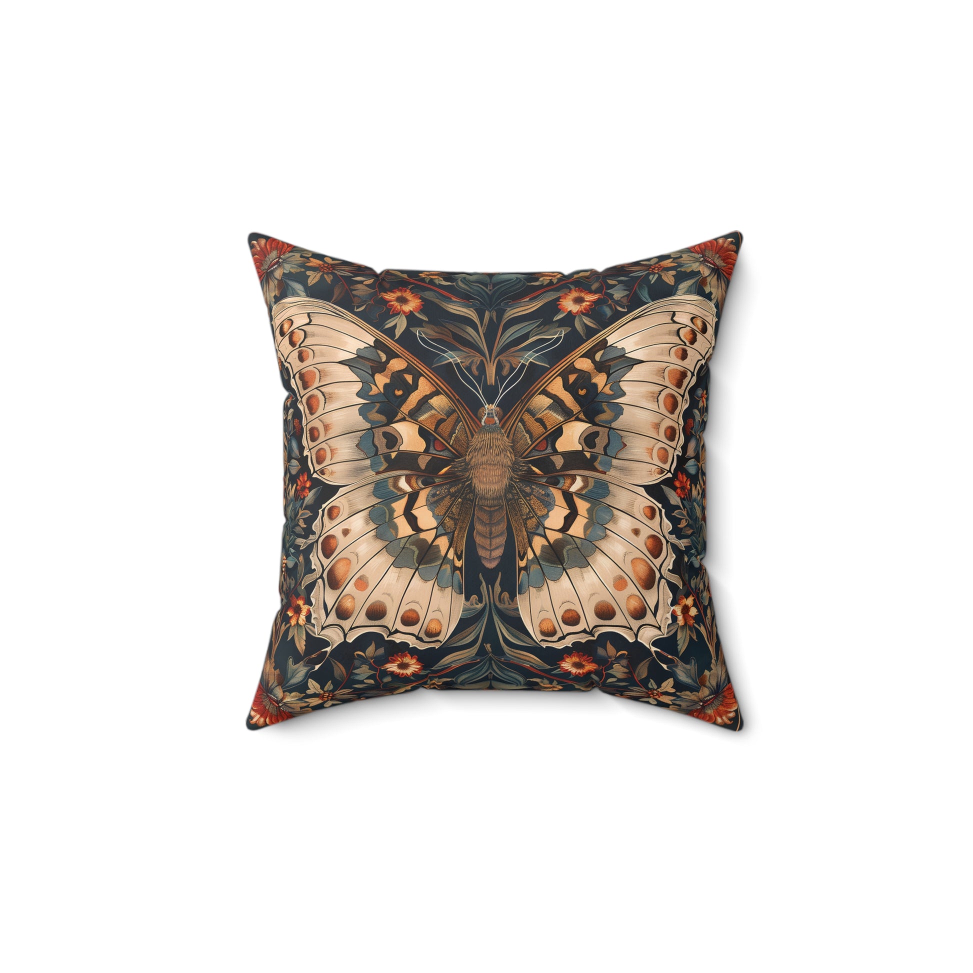 Butterfly Design Square Pillow, Butterflies and Flowers, insert included - Homevalley.co.uk