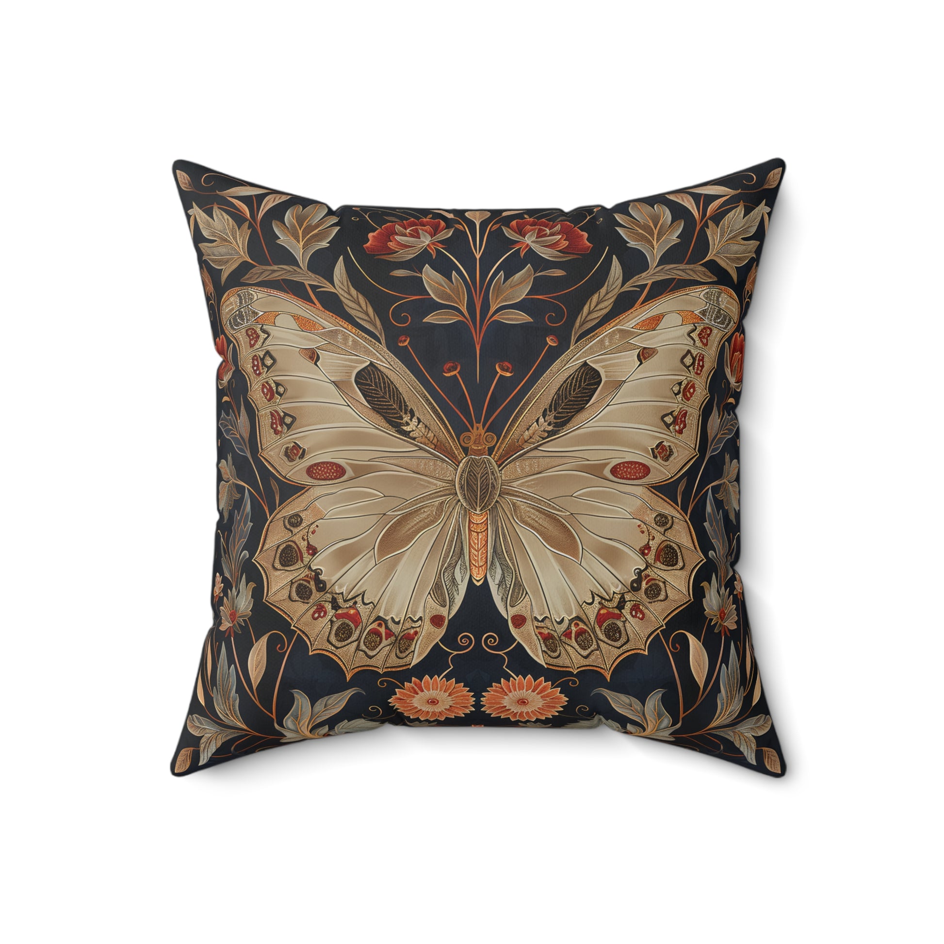 Butterfly Design Square Pillow, Butterflies and Flowers, insert included - Homevalley.co.uk