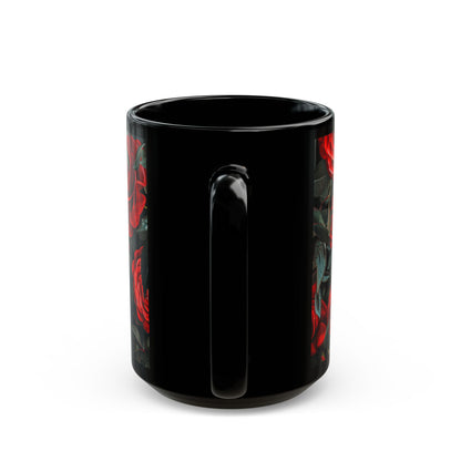 Scull and Red Roses Black Coffee Mug, Black Tea Cup, Gift for Him, Gift for Her, Father's day, Mother's day, Gift Idea (11oz, 15oz) - Homevalley.co.uk