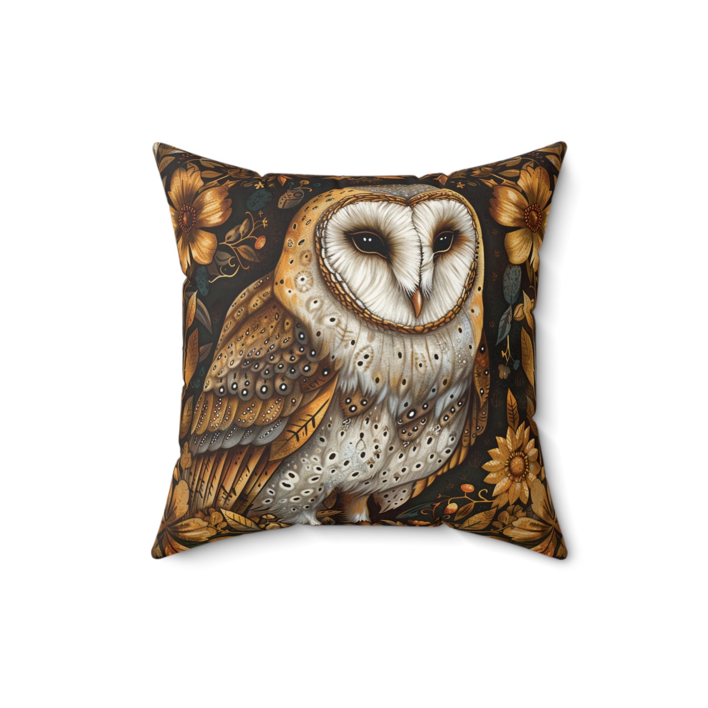 William Morris Style Square Pillow with Barn Owl Design, insert included - Homevalley.co.uk