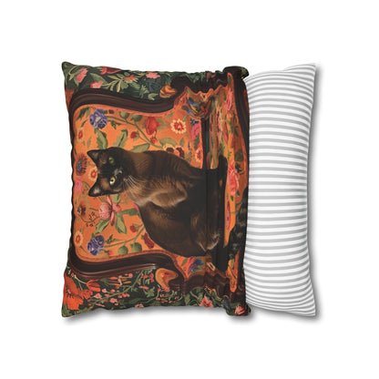 Seamise Cat Cushion Cover, Flowers Cushion Cover, Floral Pillow, Botanical Pillow, Animal Lovers - Homevalley.co.uk