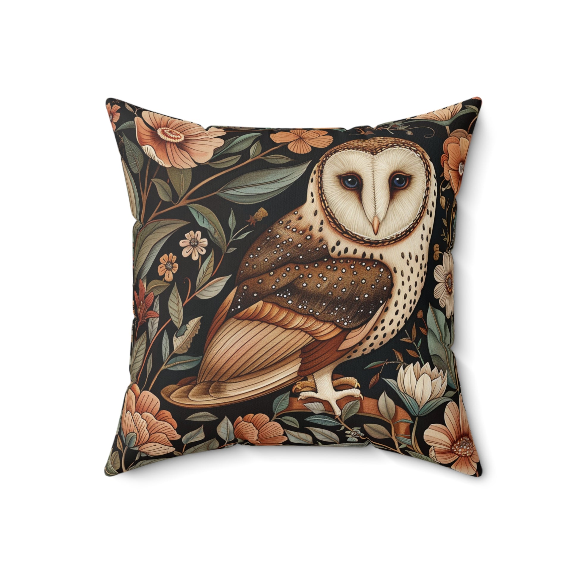 William Morris Style Square Pillow with Barn Owl Design, insert included - Homevalley.co.uk