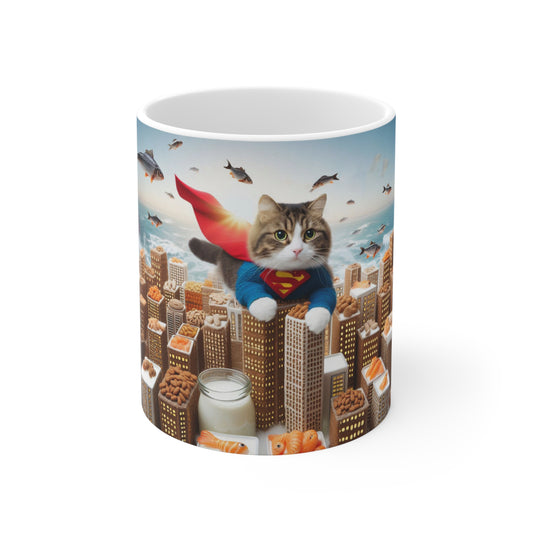 Super Man, Super Cat, Funny Cat Coffee Mug, Funny Pets Coffee Cup, 11oz, 15oz - Homevalley.co.uk