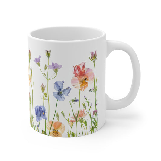 Pressed Flowers Design Ceramic Coffee Mug, Floral Coffee Cup, Botanical Tea Cup, 11oz - Homevalley.co.uk