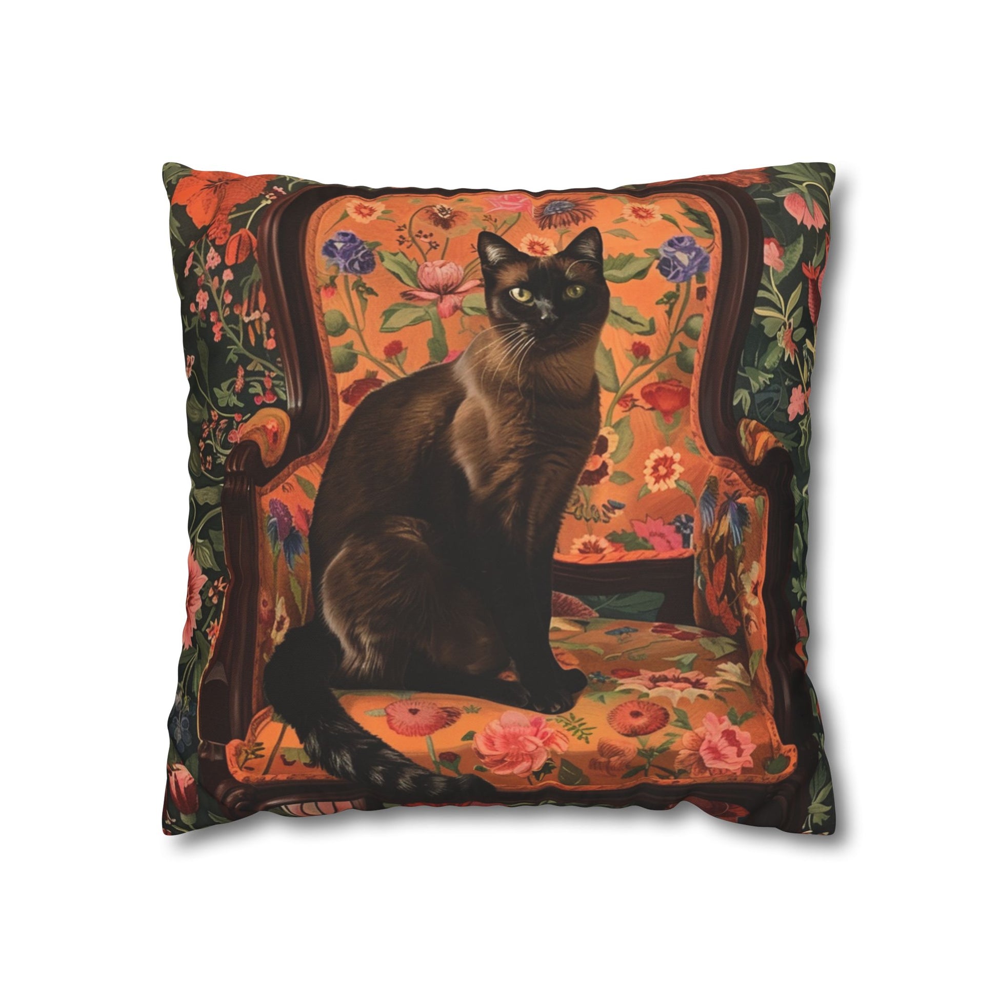 Seamise Cat Cushion Cover, Flowers Cushion Cover, Floral Pillow, Botanical Pillow, Animal Lovers - Homevalley.co.uk