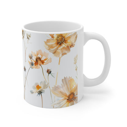 Pressed Flowers Design Ceramic Coffee Mug, Floral Coffee Cup, Botanical Tea Cup, 11oz - Homevalley.co.uk