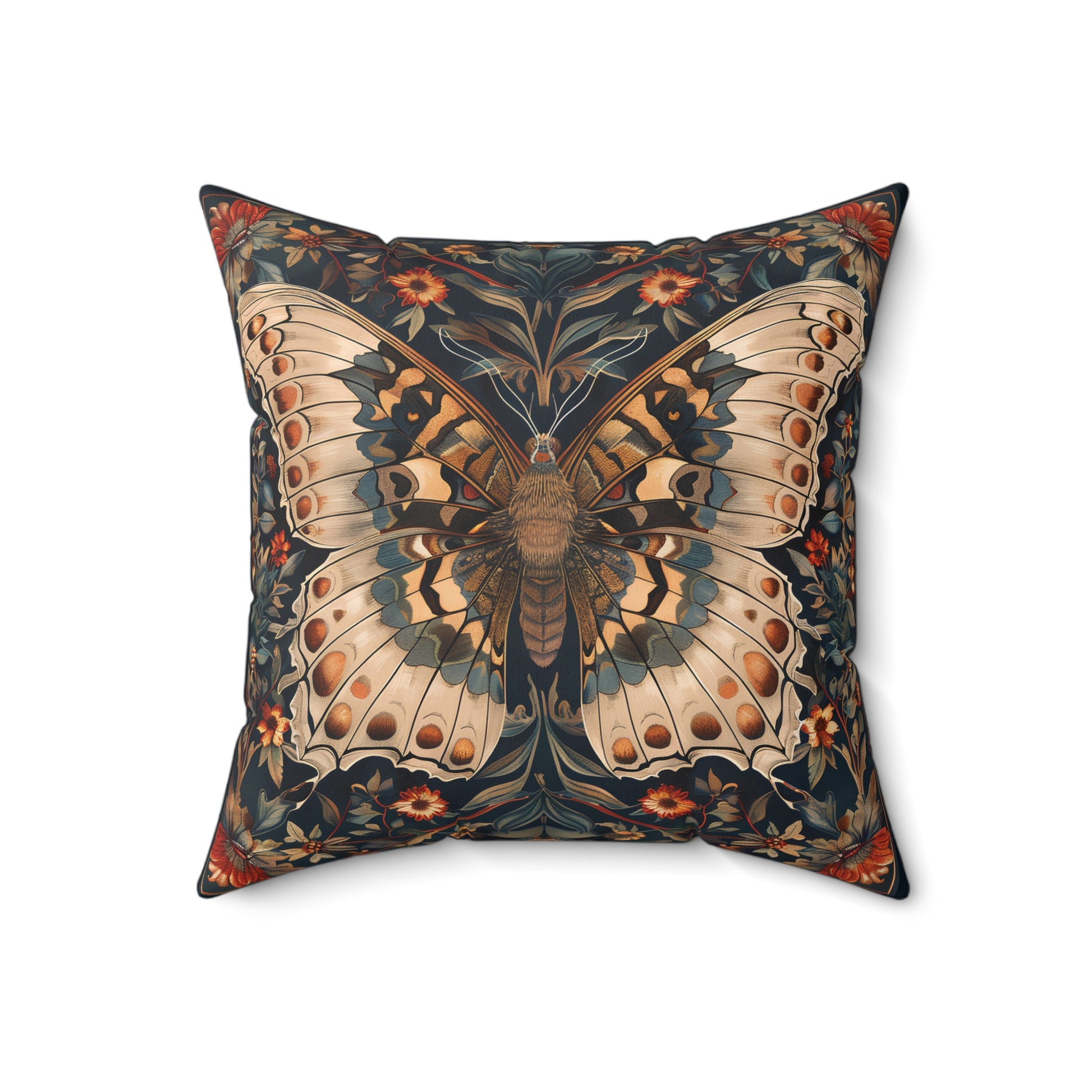 Butterfly Design Square Pillow, Butterflies and Flowers, insert included - Homevalley.co.uk