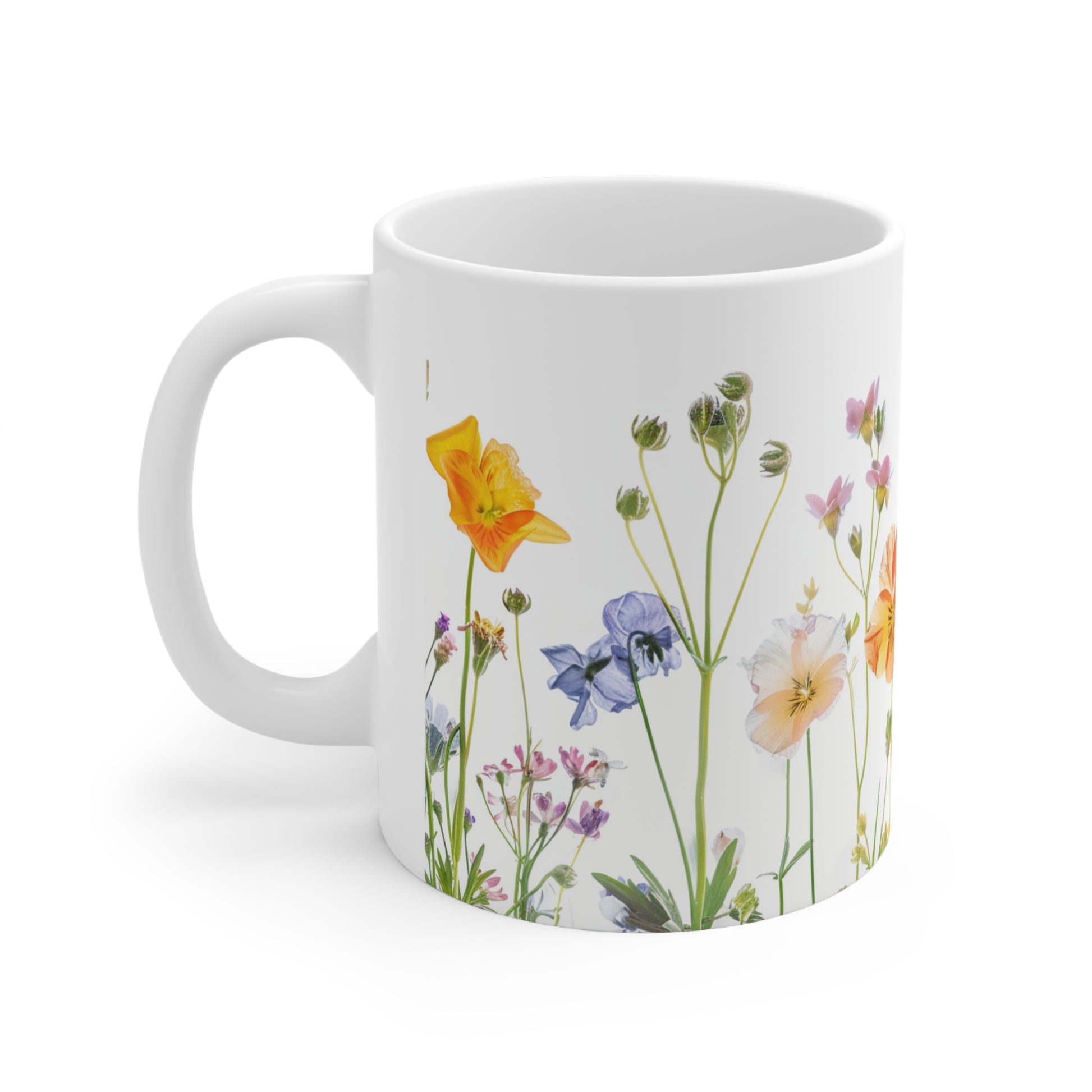 Pressed Flowers Design Ceramic Coffee Mug, Floral Coffee Cup, Botanical Tea Cup, 11oz - Homevalley.co.uk
