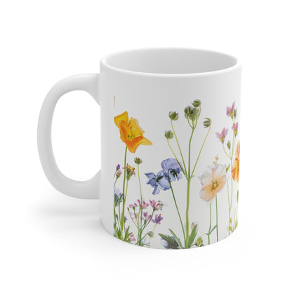 Pressed Flowers Design Ceramic Coffee Mug, Floral Coffee Cup, Botanical Tea Cup, 11oz - Homevalley.co.uk