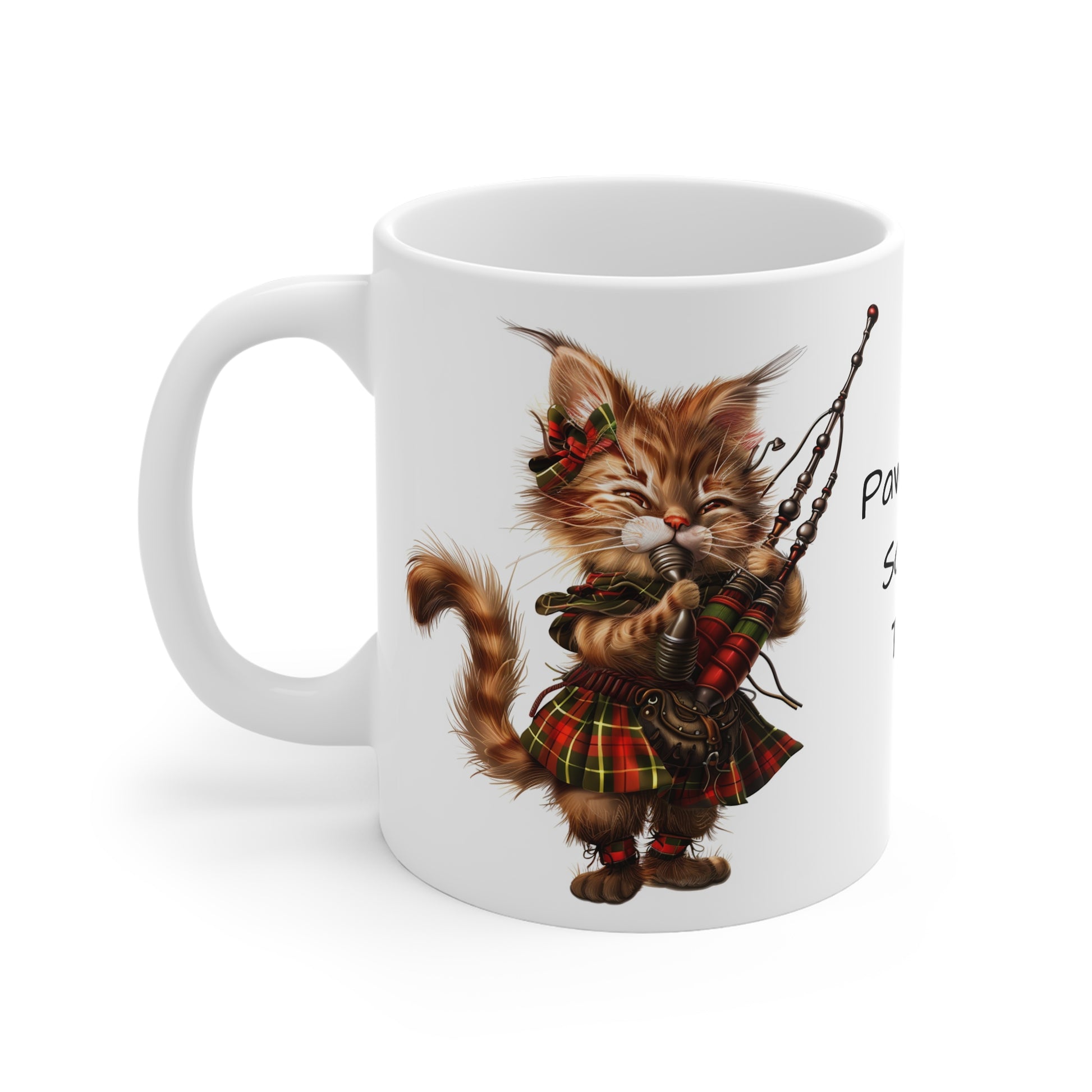 Cat Playing Bagpipes, White Coffee Mug, Funny Cat Coffee Cup, Tea Cup, Gift for Her, Gift for Friend, Gift for a Cat Lover, 11oz - Homevalley.co.uk