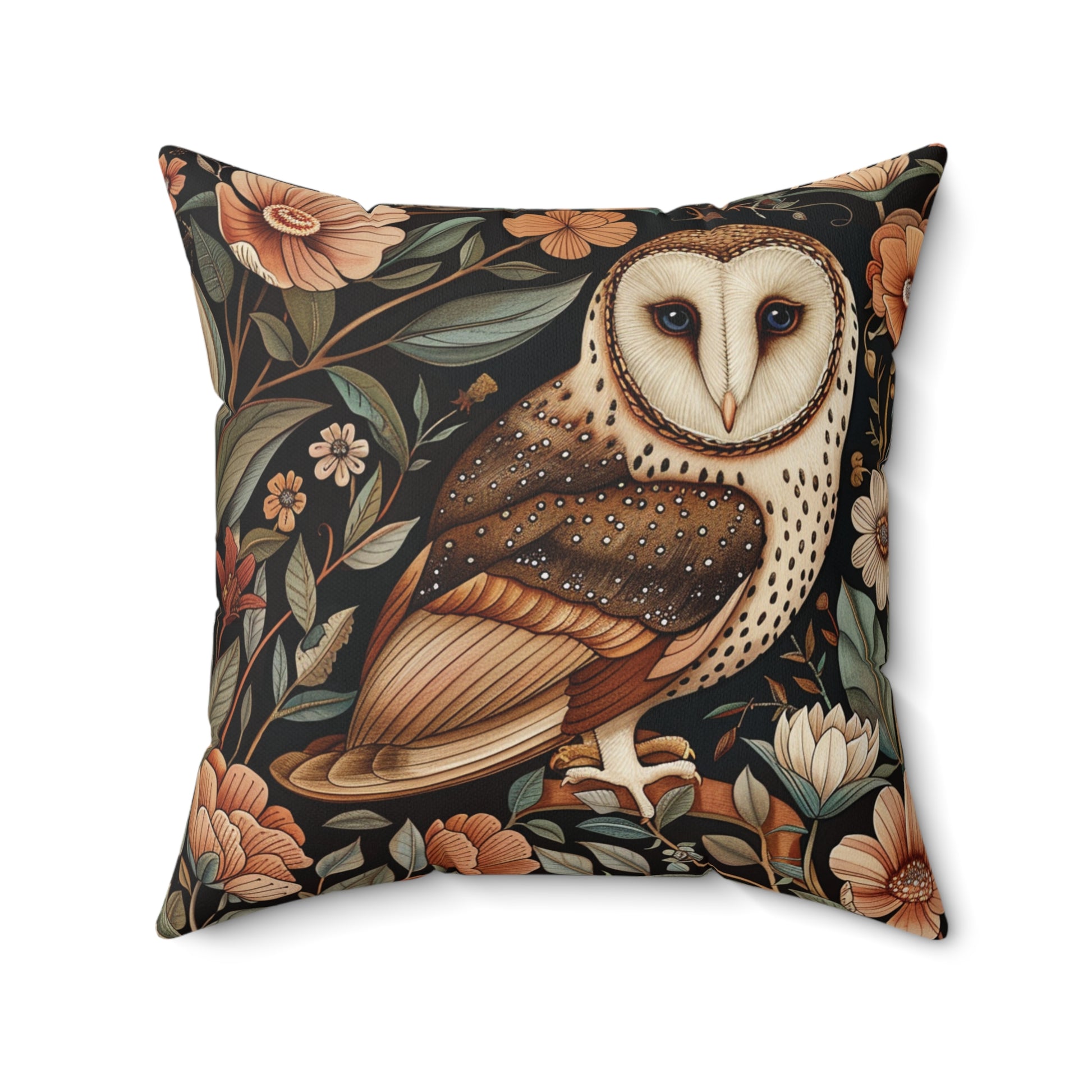 William Morris Style Square Pillow with Barn Owl Design, insert included - Homevalley.co.uk