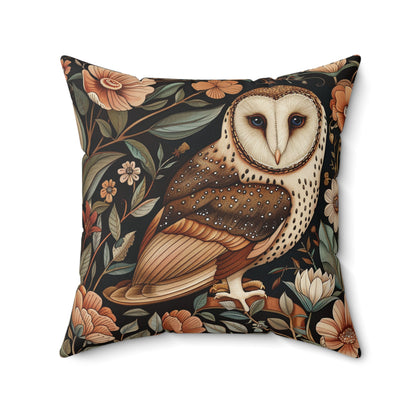 William Morris Style Square Pillow with Barn Owl Design, insert included - Homevalley.co.uk