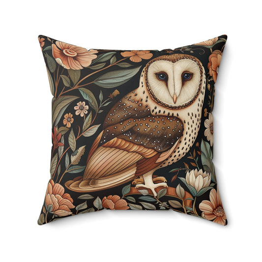 William Morris Style Square Pillow with Barn Owl Design, insert included - Homevalley.co.uk