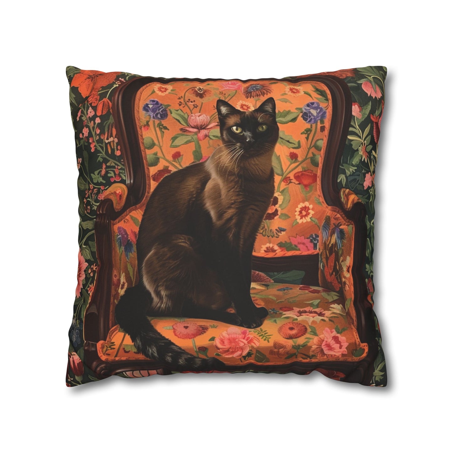 Seamise Cat Cushion Cover, Flowers Cushion Cover, Floral Pillow, Botanical Pillow, Animal Lovers - Homevalley.co.uk