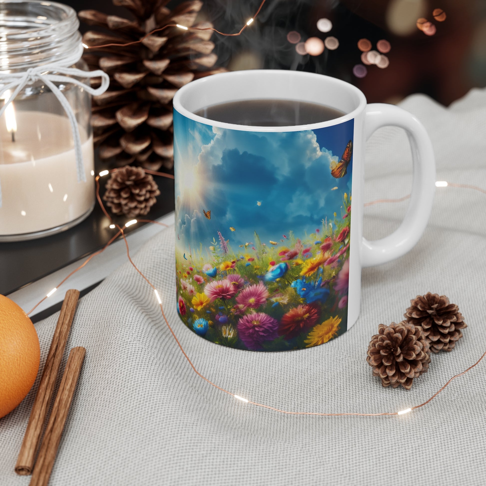 Floral Field, Butterflies and sunshine Coffee Mug, Floral Tea cut, Mother's day, Gift for her 11oz - Homevalley.co.uk