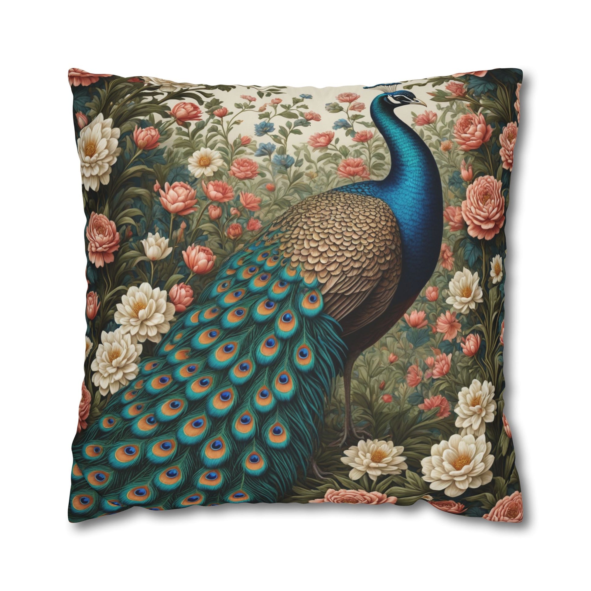 Enchanting Peacock William Morris Style Square Pillow, Throw Pillow Peacock Design, Decorate with Magic - Homevalley.co.uk