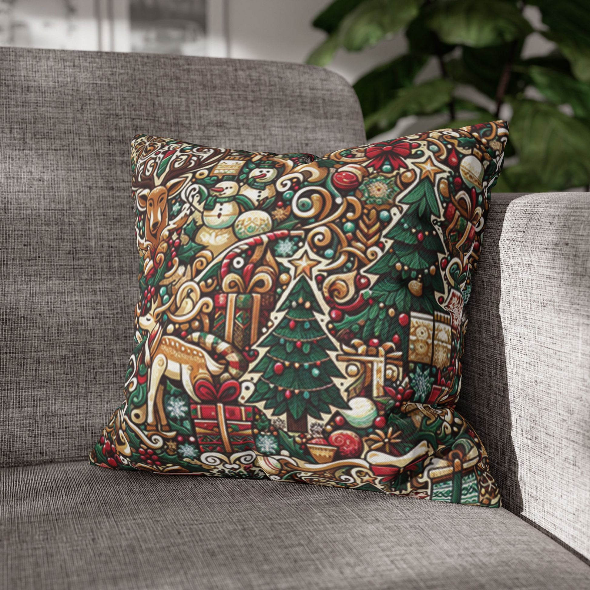 Christmas Square Pillowcase, Holiday Cushion Cover, Festive Throw Pillow, Xmas Decor, Home Decor Gift - Homevalley.co.uk