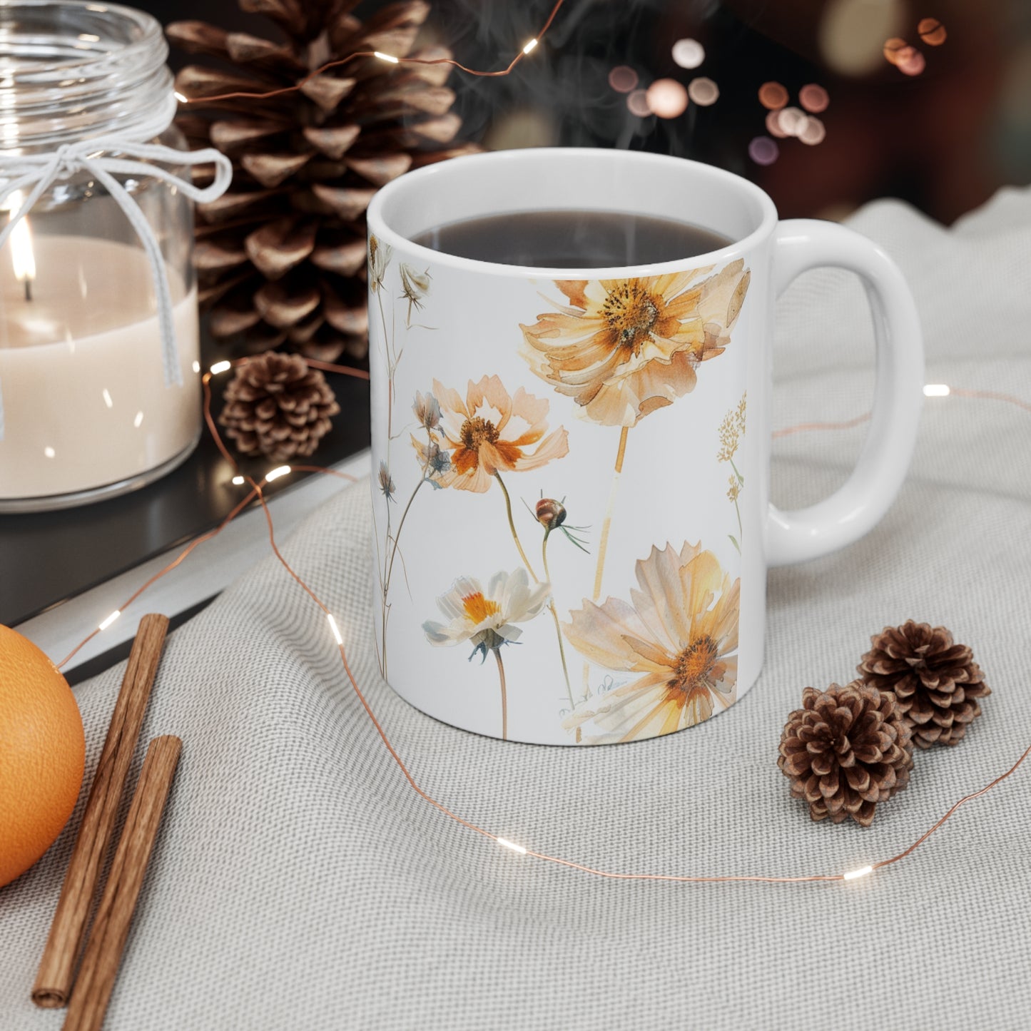 Pressed Flowers Design Ceramic Coffee Mug, Floral Coffee Cup, Botanical Tea Cup, 11oz - Homevalley.co.uk
