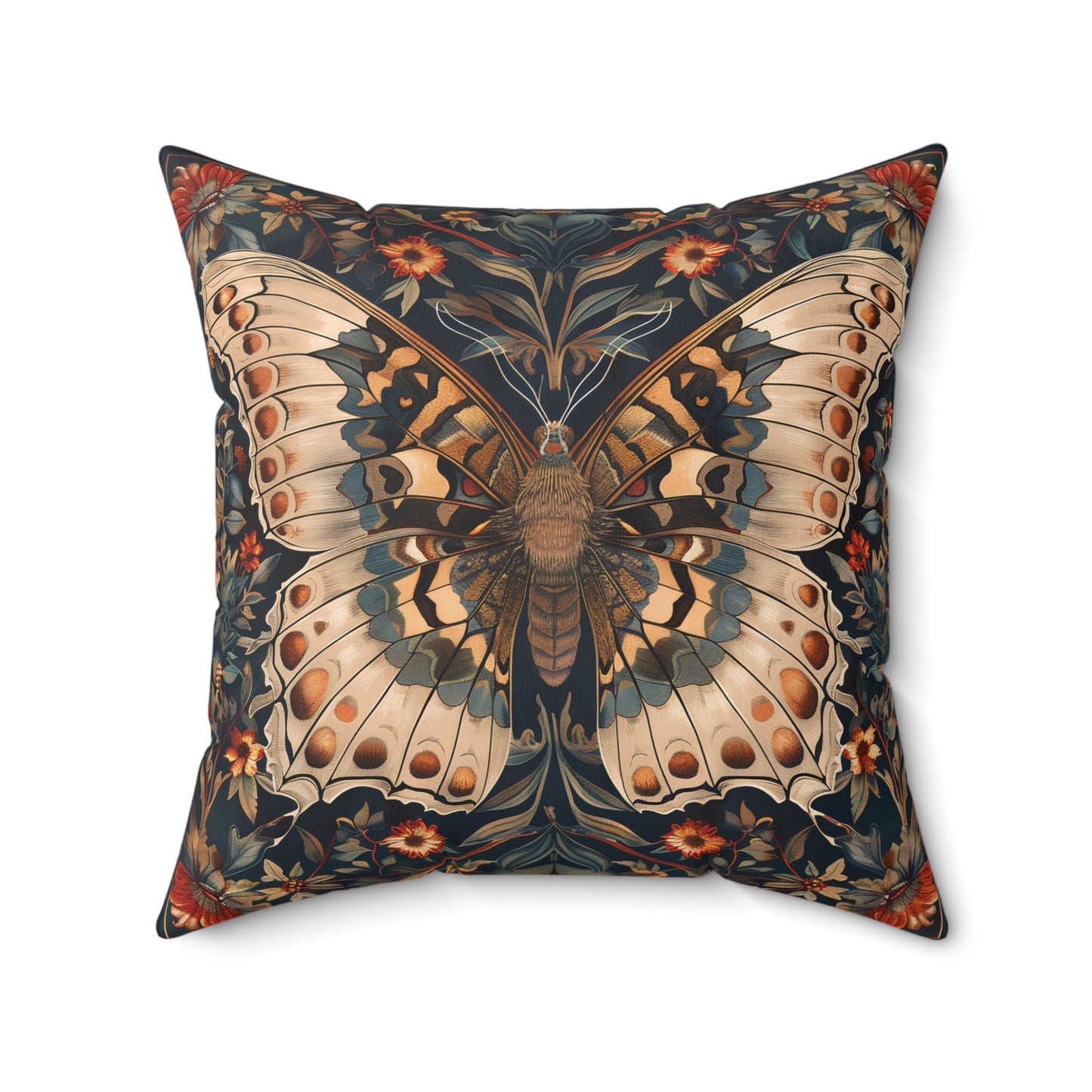 Butterfly Design Square Pillow, Butterflies and Flowers, insert included - Homevalley.co.uk