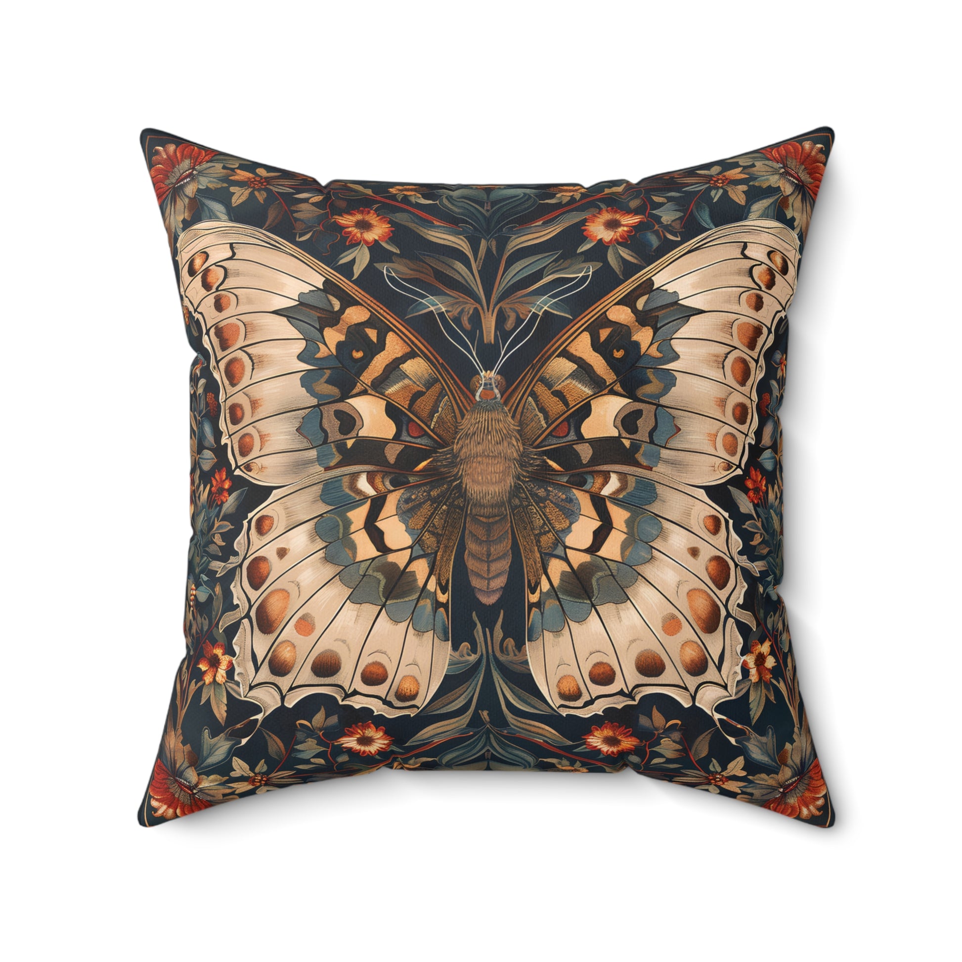 Butterfly Design Square Pillow, Butterflies and Flowers, insert included - Homevalley.co.uk
