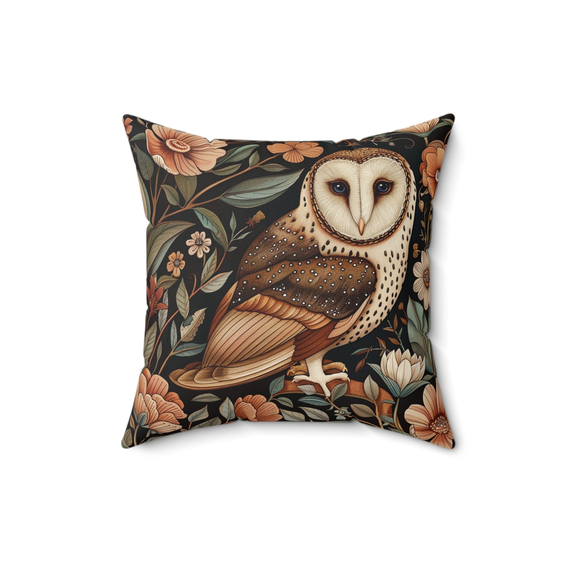 William Morris Style Square Pillow with Barn Owl Design, insert included - Homevalley.co.uk