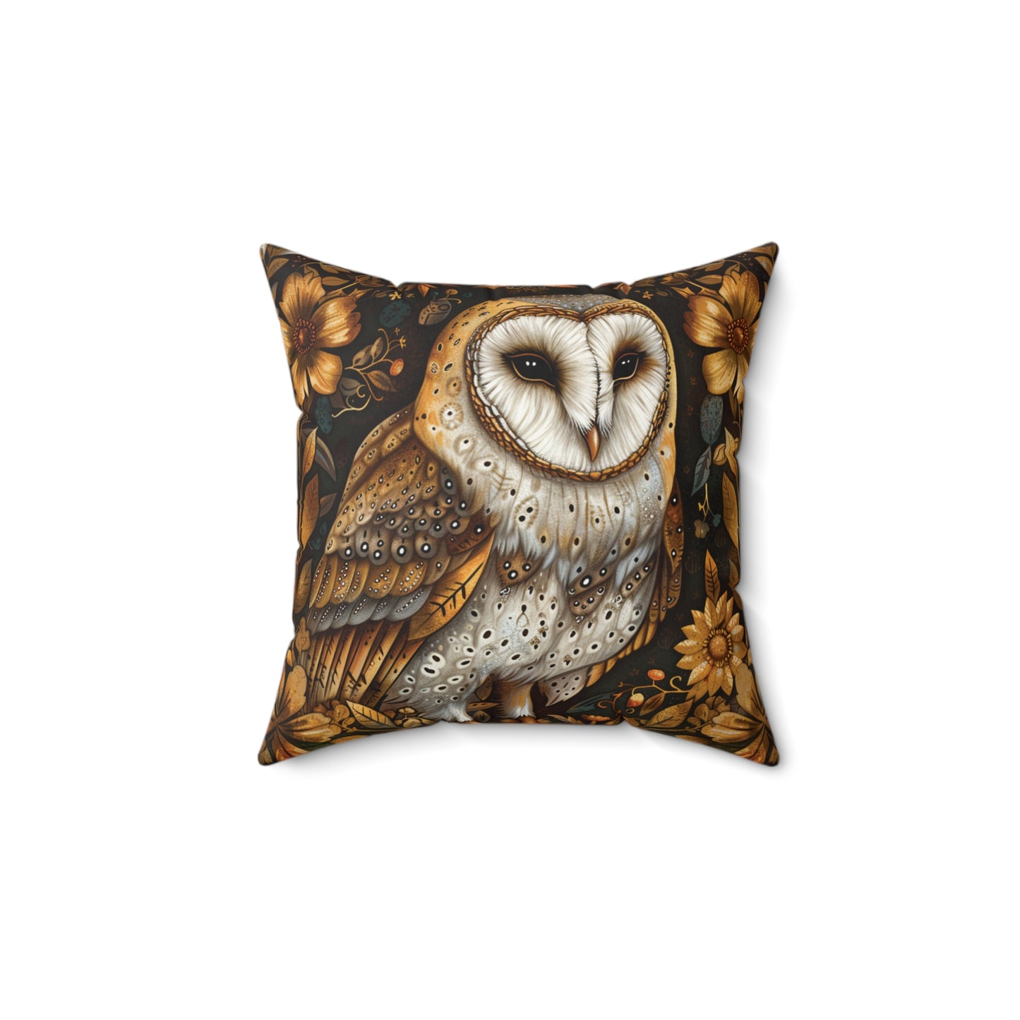 William Morris Style Square Pillow with Barn Owl Design, insert included - Homevalley.co.uk