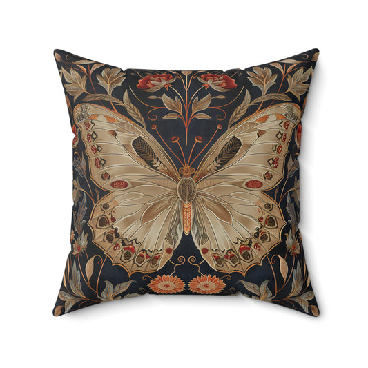 Butterfly Design Square Pillow, Butterflies and Flowers, insert included - Homevalley.co.uk