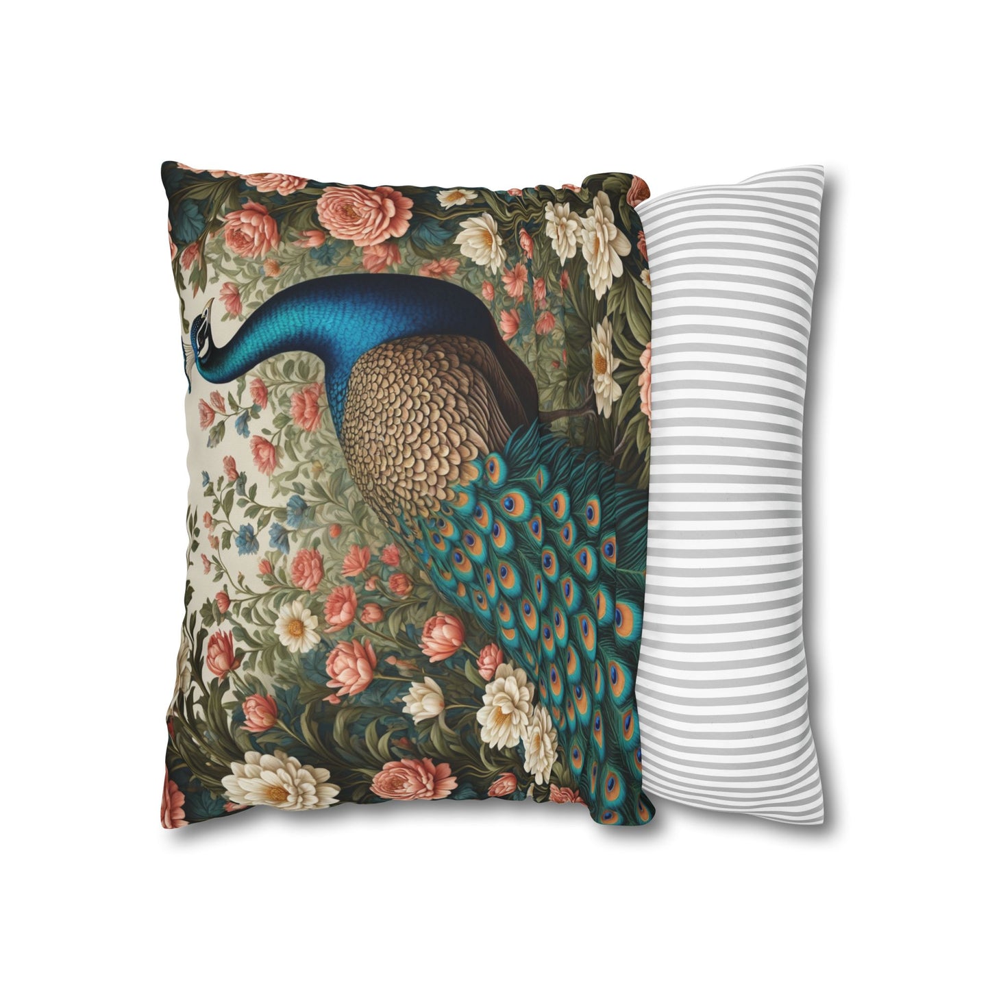 Enchanting Peacock William Morris Style Square Pillow, Throw Pillow Peacock Design, Decorate with Magic - Homevalley.co.uk
