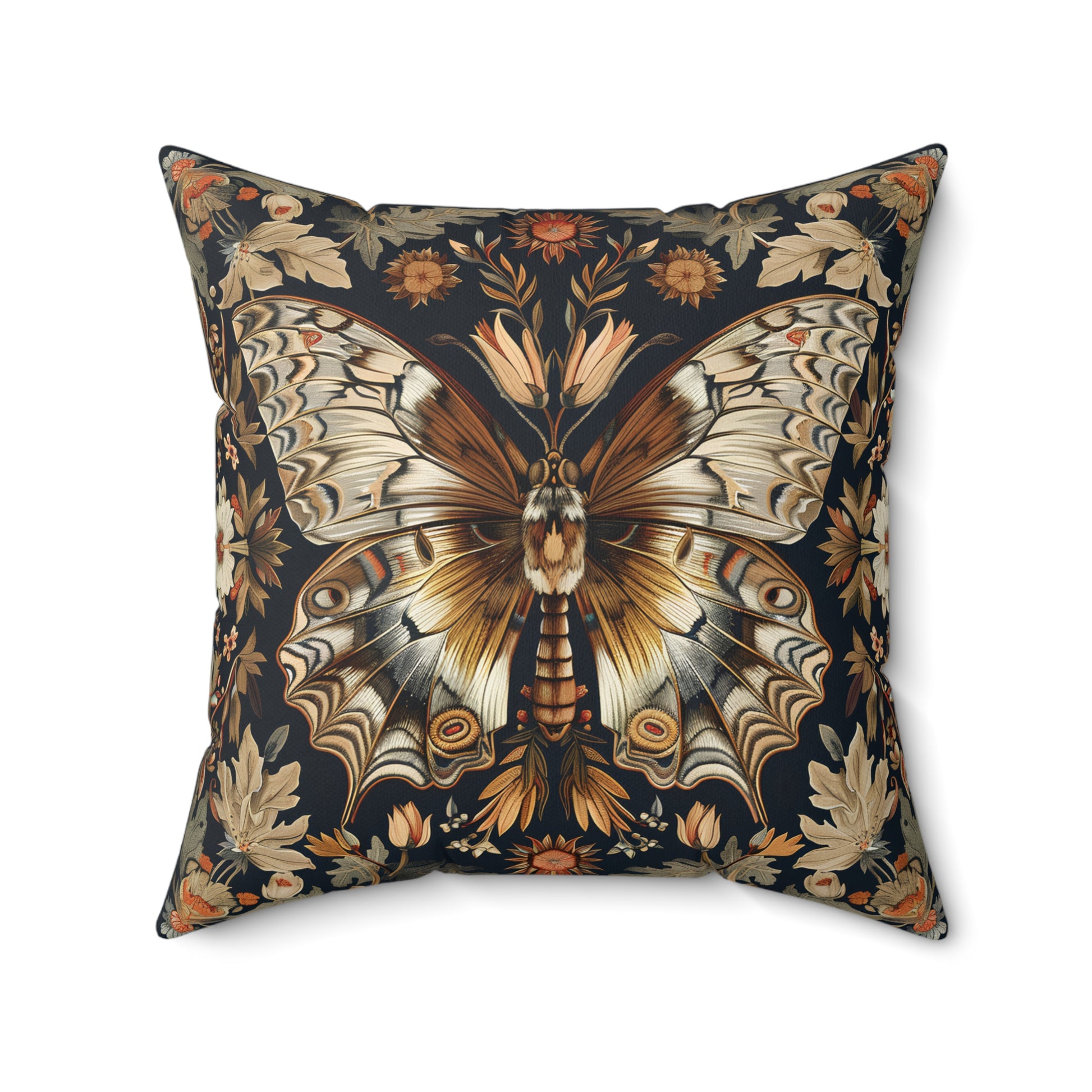 Butterfly Design Square Pillow, Butterflies and Flowers, insert included - Homevalley.co.uk