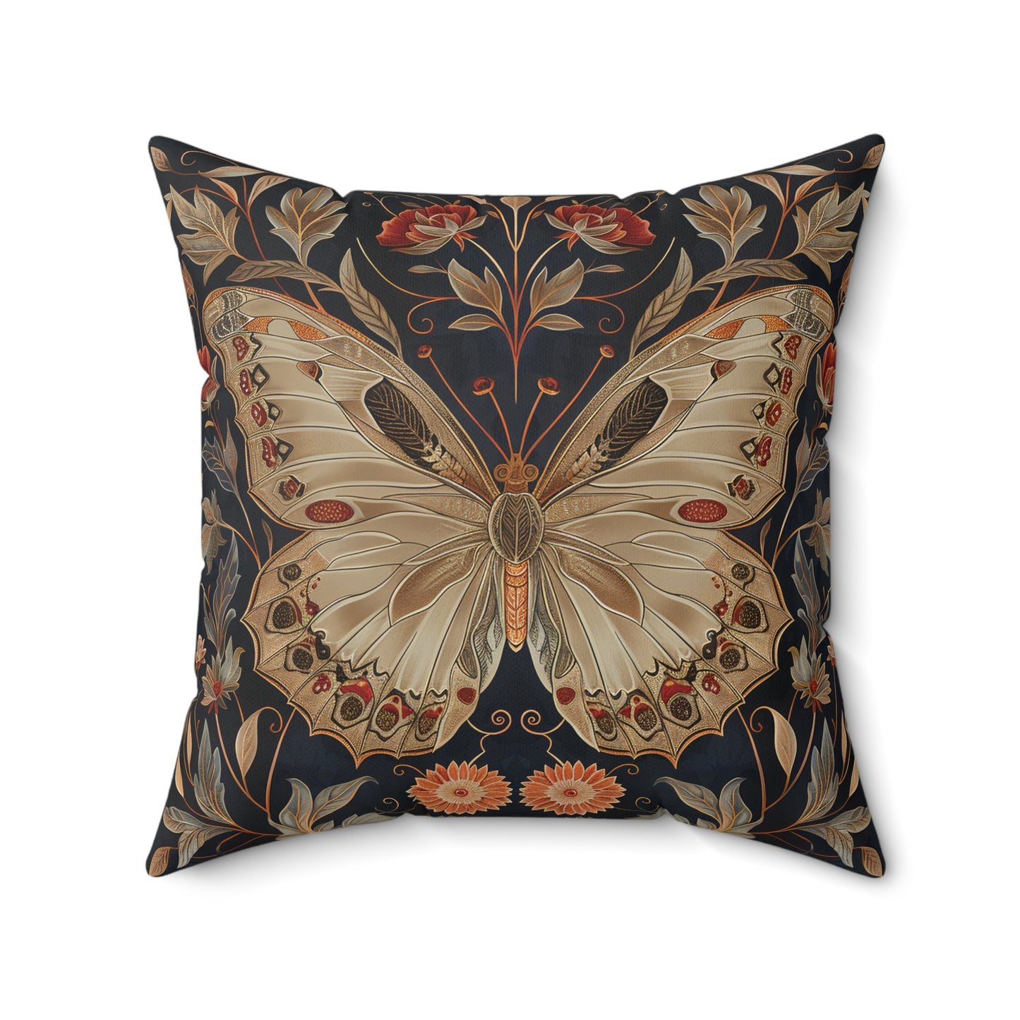 Butterfly Design Square Pillow, Butterflies and Flowers, insert included - Homevalley.co.uk