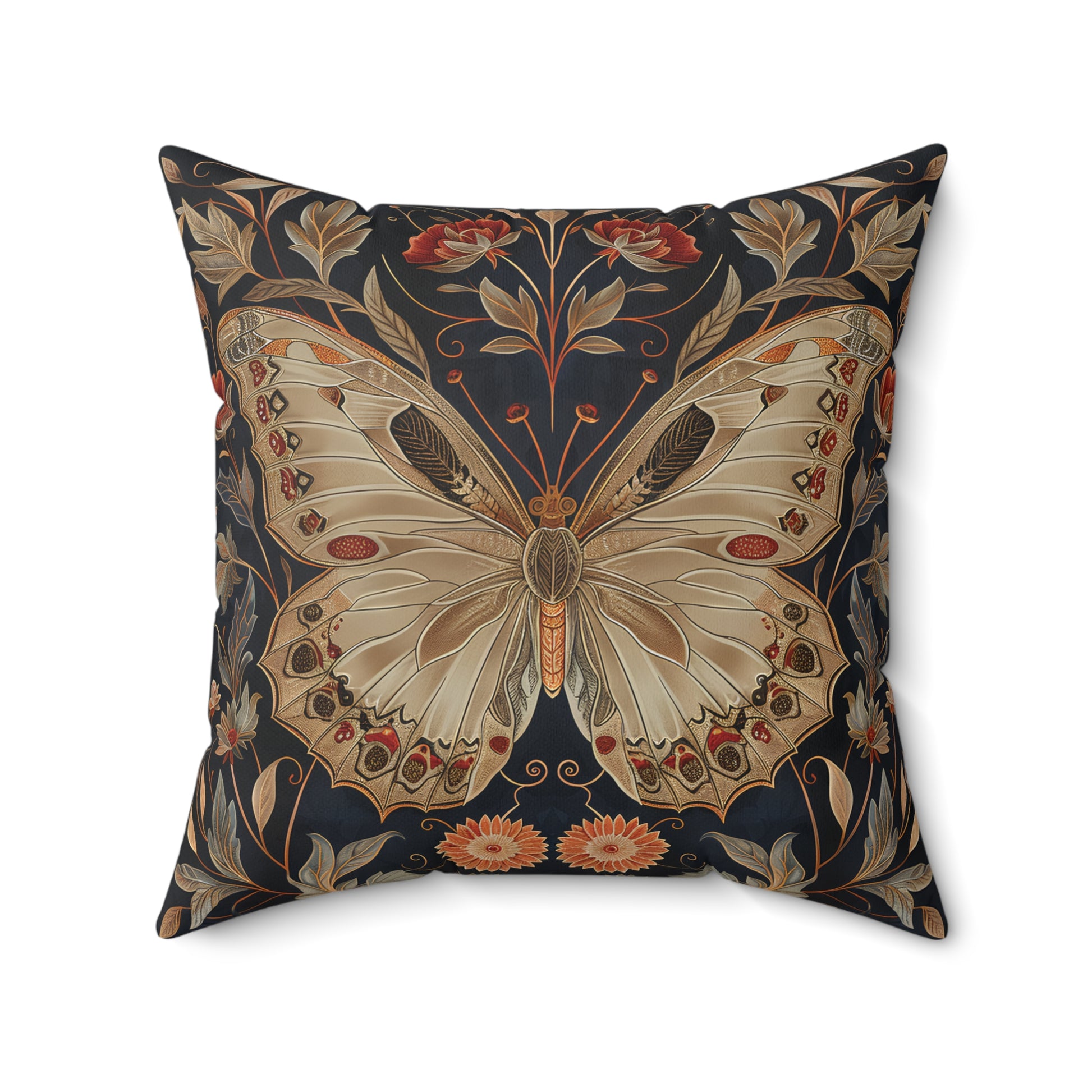 Butterfly Design Square Pillow, Butterflies and Flowers, insert included - Homevalley.co.uk