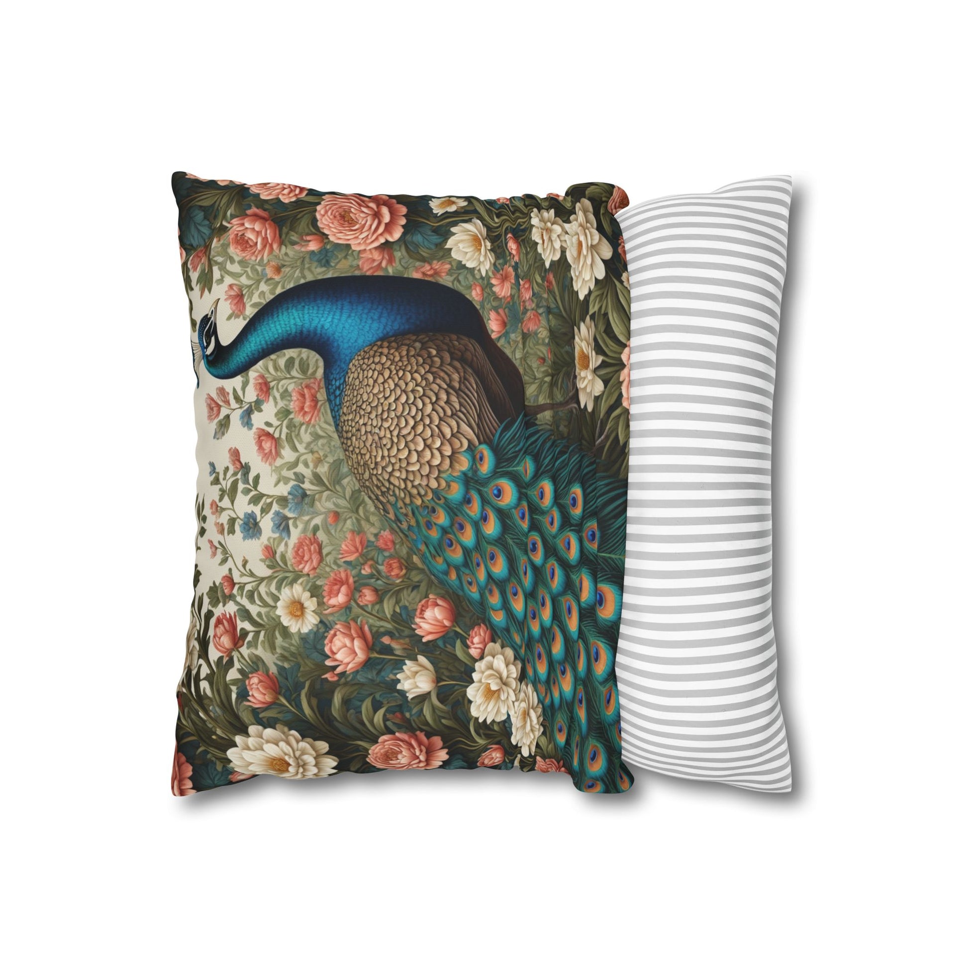 Enchanting Peacock William Morris Style Square Pillow, Throw Pillow Peacock Design, Decorate with Magic - Homevalley.co.uk