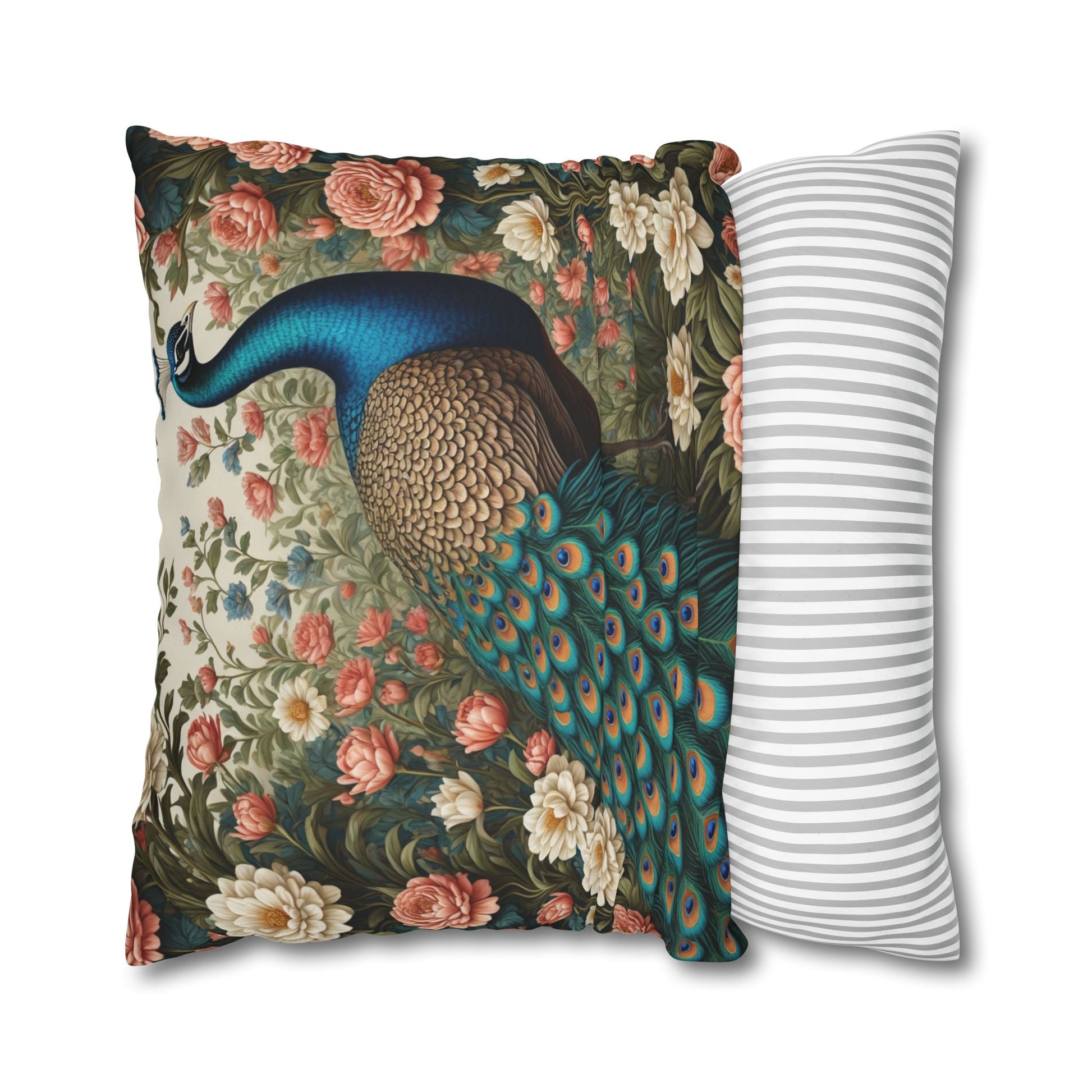 Enchanting Peacock William Morris Style Square Pillow, Throw Pillow Peacock Design, Decorate with Magic - Homevalley.co.uk
