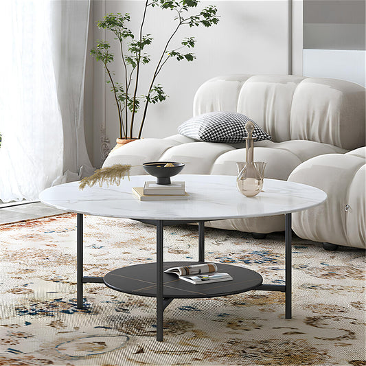 2 Tier Round Coffee Table with Metal Frame - Homevalley.co.uk